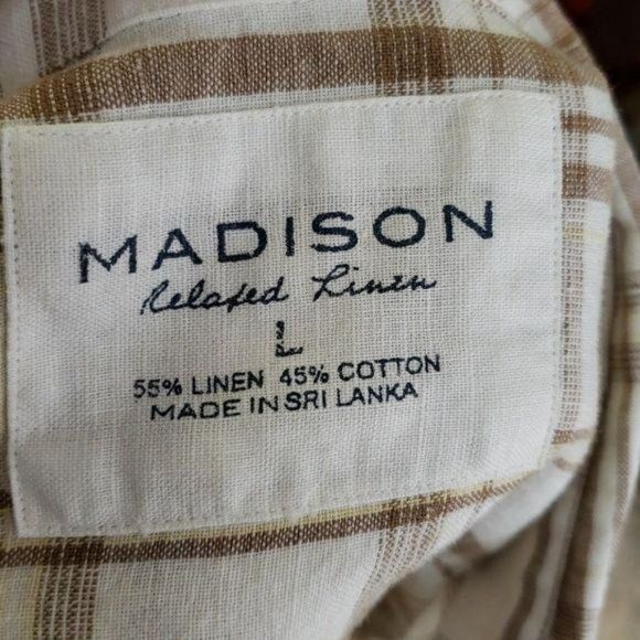 Madison Men's Relaxed Linen Button Down‎ Short Sleeve Shirt Size Large - Picture 6 of 6